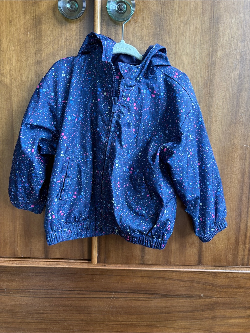 GAP Navy Hooded Lined Windbreaker with Multicolor Paint Splatter Print